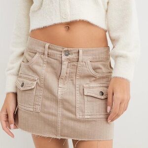 Aerie Tan Khaki Distressed Hem Cargo Mini Skirt. Sz S/P